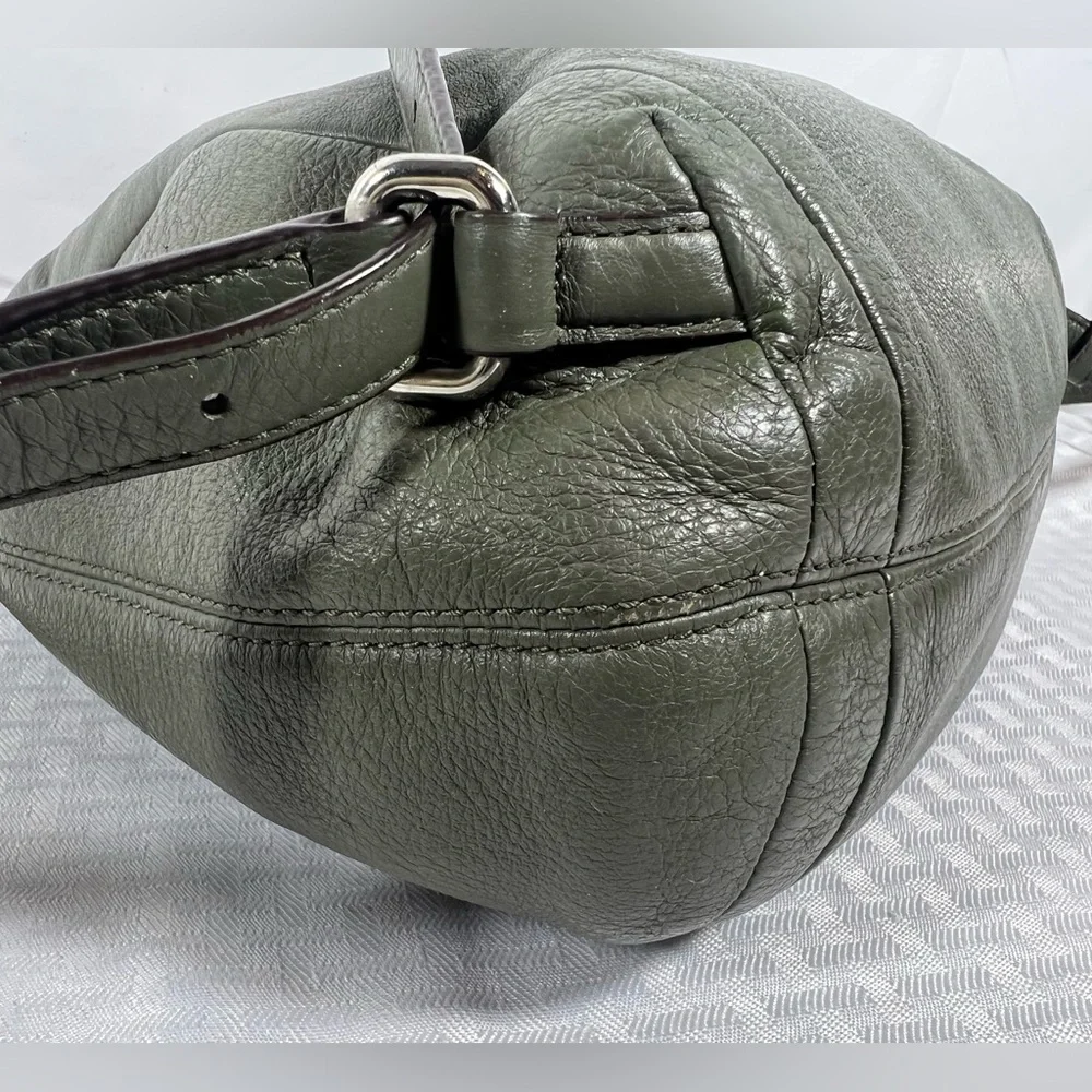 4019: Coach Olive Green Pebbled Leather Drawstring Backpack